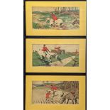 Dorothy Hardy, a set of 3 hunting prints, H.23cm W.43cm