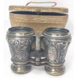 A pair of Paris Jockey club silver binoculars, hallmarked Birmingham, maker J.P., cased