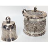 Dass & Dutt of Calcutta Indian silver mustard pot together with a Chinese export silver mustard pot