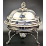 A George III silver chafing dish, hallmarked London, 1814, maker Thomas Robins, family crest and