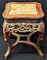 A Chinese occasional table with stone top, H.50cm