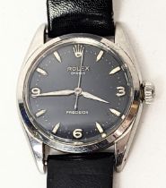 Rolex Oyster Precision gents watch, 1950s, later black leather strap