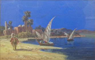 Late 19th/early 20th century Continental School, In The Nile, gouache on paper, indistinctly