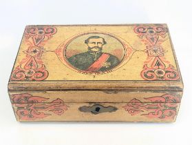 An Ethiopian lacquered wooden box depicting a portrait of Sir Robert Napier, military interest.
