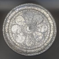 A 19th century Indian silver inlaid Bidri dish, D.17cm