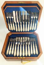 Cased set of mother of pearl and silver plated cutlery