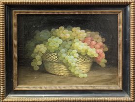 Joaquin Medina (19th century Spanish), Bodegon de Uvas (basket of grapes), still life study, oil