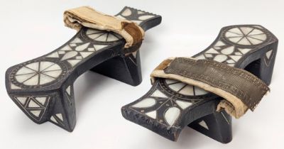 A pair of Ottoman mother of pearl inlaid shoes