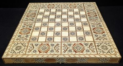 A large Syrian Khatamkari inlaid backgammon and chess board, 29cm x 49cm
