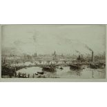 William Lionel Wyllie (1851-1931), River Thames, London, etching, signed in pencil lower left, H.22c