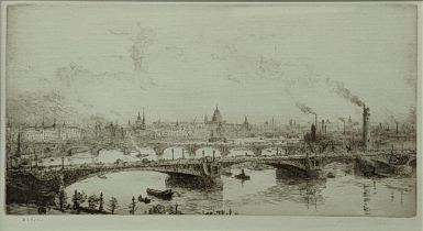 William Lionel Wyllie (1851-1931), River Thames, London, etching, signed in pencil lower left, H.22c