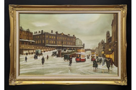 Steven Scholes (b.1952), Manchester Piccadilly Station, oil on canvas, signed lower right, H.60cm - Image 2 of 2