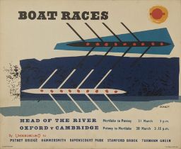 Anne Hickmott (b.1935), Boat Races Oxford v Cambridge, 1959, original London Underground poster,
