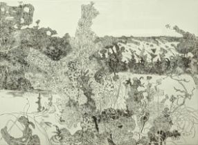 Anthony Gross (1905-1984), Landscape with Praying Mantis, etching, signed in pencil lower right,