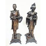 After Auguste Louis Lalouette (French, 1826-1883), a Chinese couple, bronzes, bearing signature A.