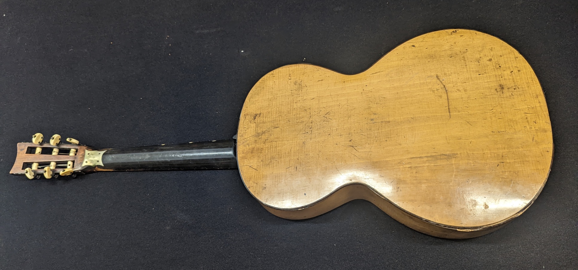 A 19th century guitar, possibly a Rene Lacote, inlaid with mother of pearl, with contemporary hard - Image 4 of 9