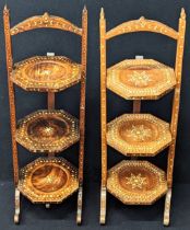 A pair of 19th century Anglo Indian cake stands, ivory inlaid, three tier Buyer note: This item