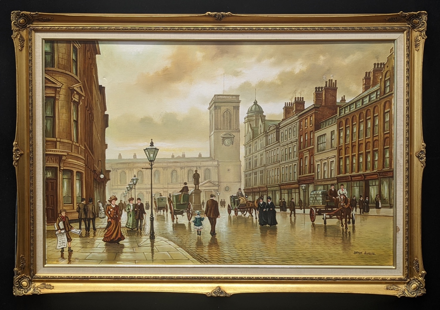 Steven Scholes (b.1952), St.Anne's Square, Manchester, oil on canvas, signed lower right, H.60cm - Image 2 of 2