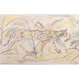 Henry Saunders (1918-1982), Leopards, watercolour, signed lower right, H.35cm W.46cm