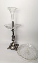 A large Continental silver and glass centrepiece, screws into three pieces. (A/F)