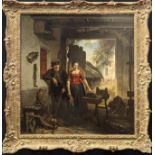 Constantin Boon (Belgian, 1830-1882), young couple within a stable workshop, oil on panel, signed