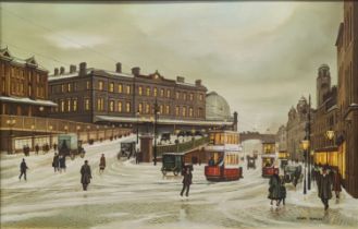 Steven Scholes (b.1952), Manchester Piccadilly Station, oil on canvas, signed lower right, H.60cm