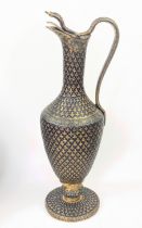An Indian colonial Kashmir blue enameled brass wine ewer with Cobra shape handle, India, circa 1900,