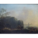 18th century Continental School, Italian landscape scene with boats and horses, H.47cm W.62cm