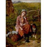 William Hemsley (British, 1819-1893), So Tired, girl seated with dog, oil on canvas, titled to verso