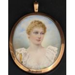 Ernest Rinzi (British,1836-1909), miniature portrait of a blonde maiden, signed to lower right E.