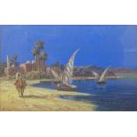 Late 19th/early 20th century Continental School, In The Nile, gouache on paper, indistinctly