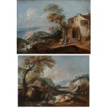 Attributed to Giuseppe Zais (Italian, 1709-1784), a pair of Italian landscapes, oils on canvas,