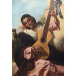 19th century Continental, portrait of a Spanish or Portuguese guitar player, oil on canvas, signed