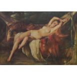 20.19th century Continental School, reclining nude in a woodland, oil on canvas, H.36cm W.51cm