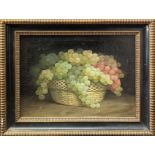 Joaquin Medina (19th century Spanish), Bodegon de Uvas (basket of grapes), still life study, oil