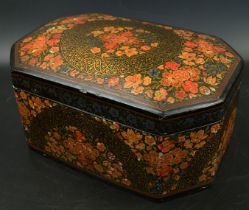 A fine 19th century Indian Kashmiri lacquered papier mache box, L.23cm