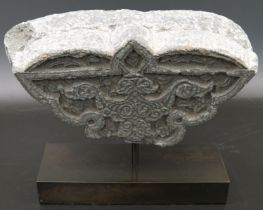 A fine and rare 14-15th century Persian Timurid carved grey schist stone fragment mounted on a