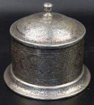 A finely engraved Persian Isfahan signed silver tea caddy, H.10cm
