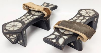 A pair of Ottoman mother of pearl inlaid shoes, 20th century