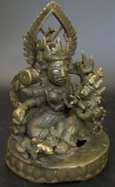 A 17-18th century South Indian or possibly Nepalese silver inlaid bronze figure of a deity,