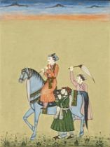 Early 20th century Indian School, study of an Emperor on horseback, watercolour, H.21cm W.15cm