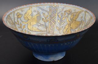 A very fine possibly 12th-13th century Persian Seljuk Minaei gilded glazed pottery bowl, D.18cm