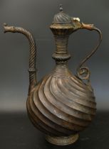 A fine turban shaped Indian brass Ewer, H.36cm