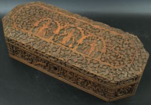 A finely carved 19th century Indian Mysore sandalwood box, L.30cm