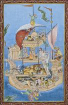 Early 20th century Indian School, Mughal Noah's Ark, watercolour, H.22cm W.13cm