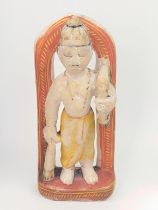 An Indian Hindu carved alabaster Deity figure holding a bow and mace, probably Rama, India, H.17cm