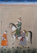 20th century Indian School, Maharaja on horseback, watercolour, H.21.5cm W.15cm