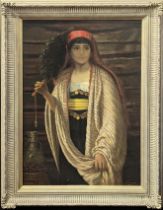 S.Montague (Early 20th century British School), three quarter length portrait of a Turkish lady, oil