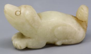 A white mutton fat jade carving of a mythical beast, H.4.4cm, L.8cm, W.2.5cm