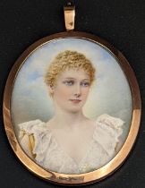 Ernest Rinzi (British,1836-1909), miniature portrait of a blonde maiden, signed to lower right E.